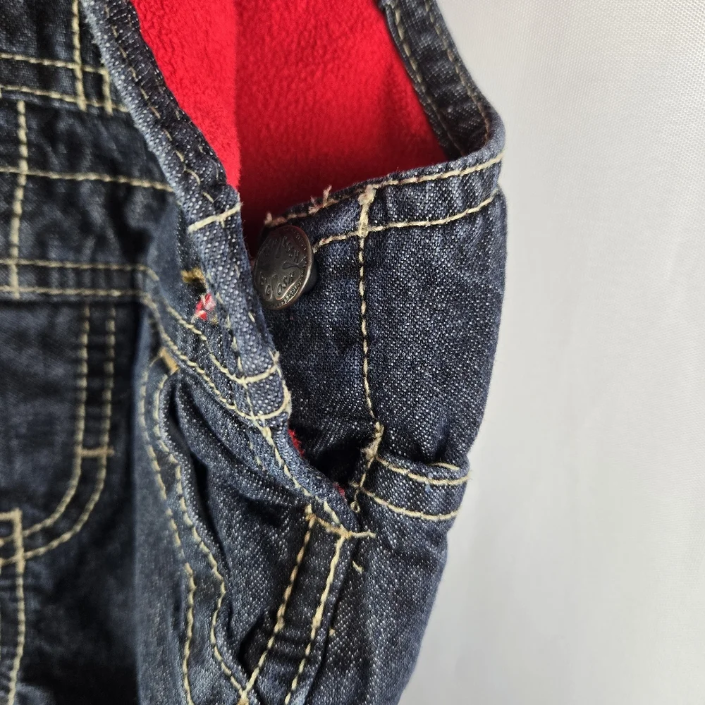 OshKosh B'gosh Fleece Lined Dark Wash Denim Jean Overalls Baby Boy Size 6 Months